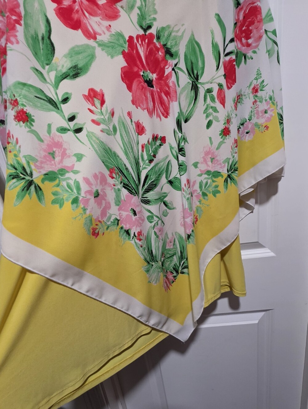 Investments Yellow Floral Poncho Top with Pink & Green Print - Picture 4 of 8